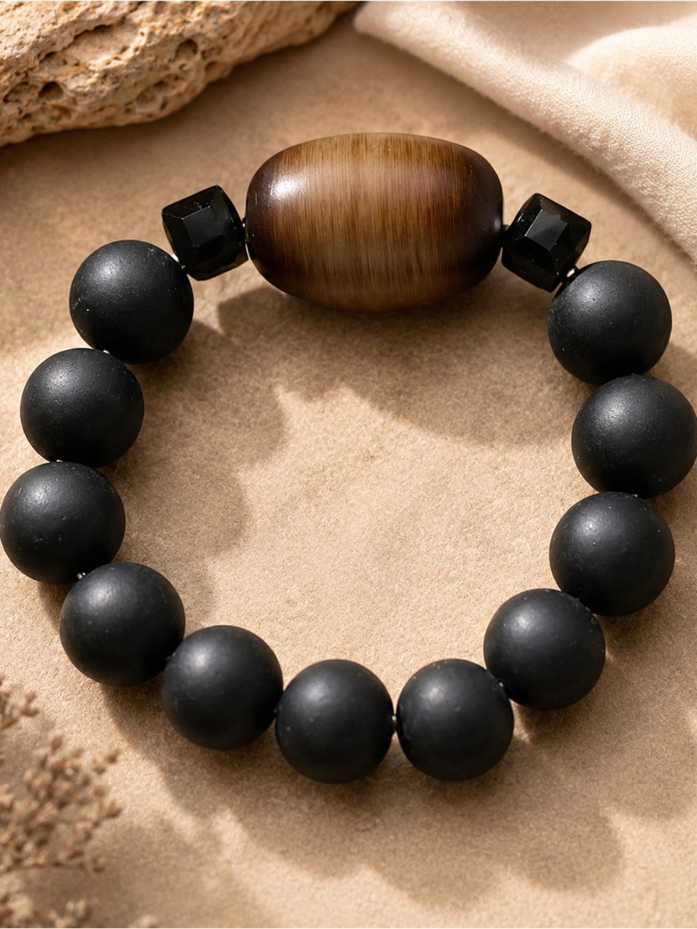 Ghanaian Glass Bead Bracelet w/ Wooden Accent Bead.